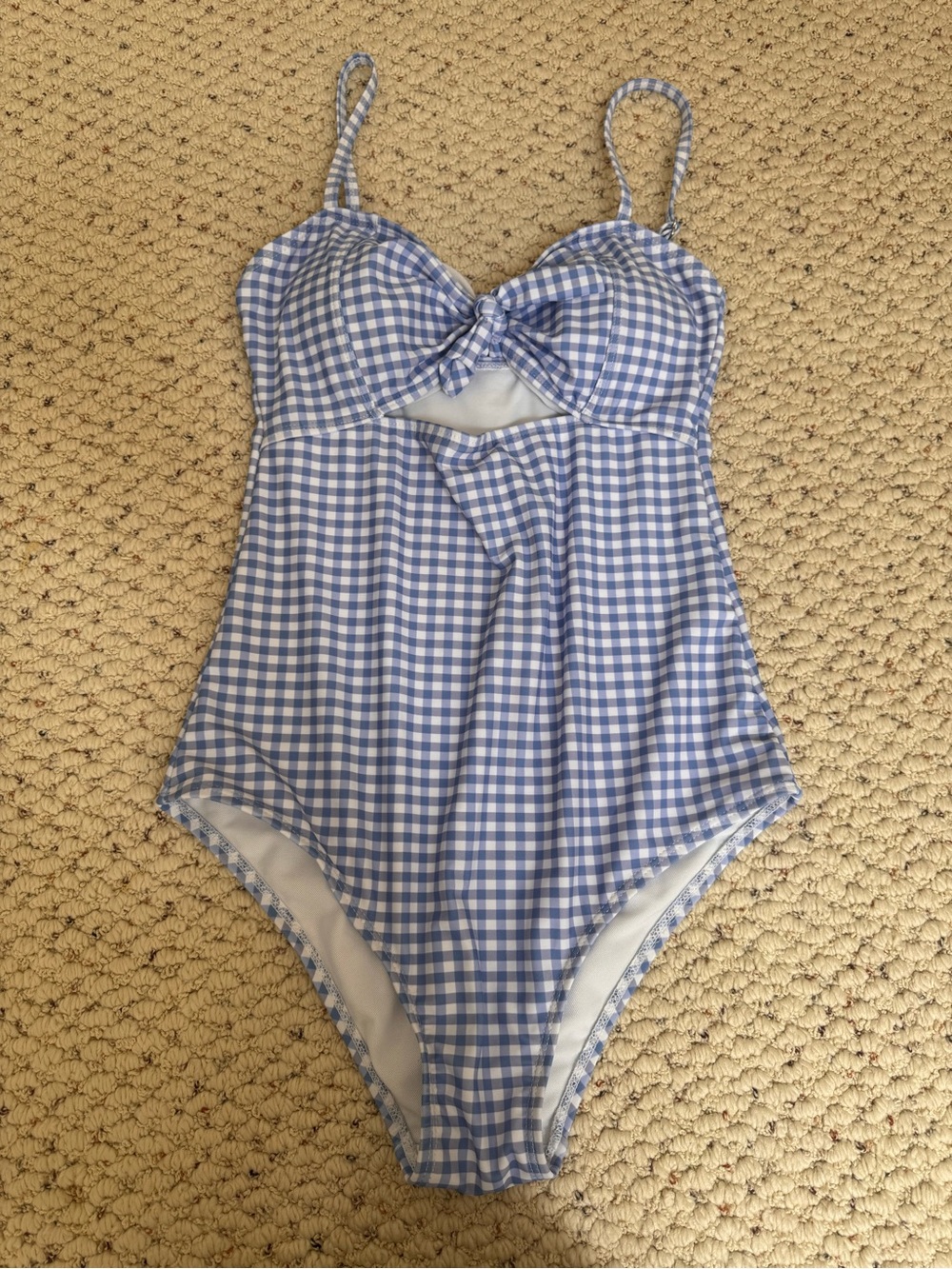 Blue Gingham One-Piece Swimsuit with Twist Front 0120